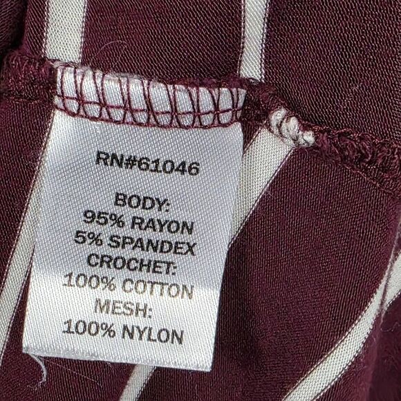 Vanity M Maroon Stripe Lace Sleeve 3/4 Tunic Top - Picture 7 of 9